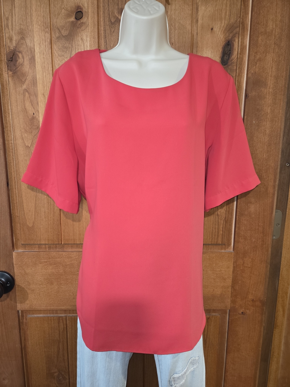 Ann Taylor Red Scoop Neck Short Sleeve Blouse